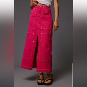 Anthropologie Pink Denim Maxi Skirt